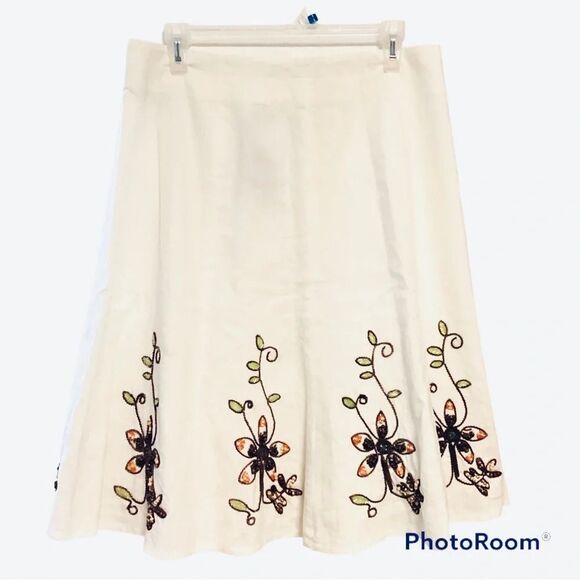 Vintage‎ Carole Little Embroidered Linen A-Line Flared Skirt S8 NWT - Picture 1 of 13